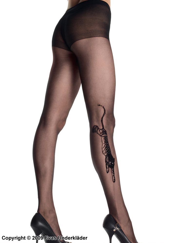 Pantyhose with tiger tattoo on leg